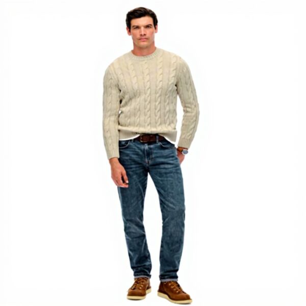 Superdry Maglione Uomo Jacob Cable Jumper Lana Beige