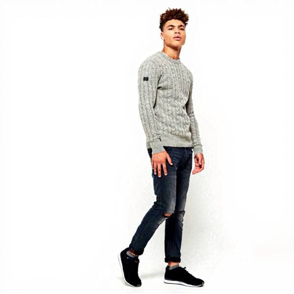 Maglione Uomo Superdry Grigio Maglia Trecce Essential