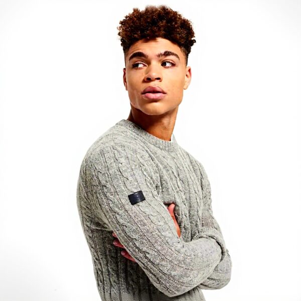 Maglione Uomo Superdry Grigio Maglia Trecce Essential