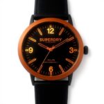 Superdry Orologio Uomo Pelle Nera Quadrante Arancione
