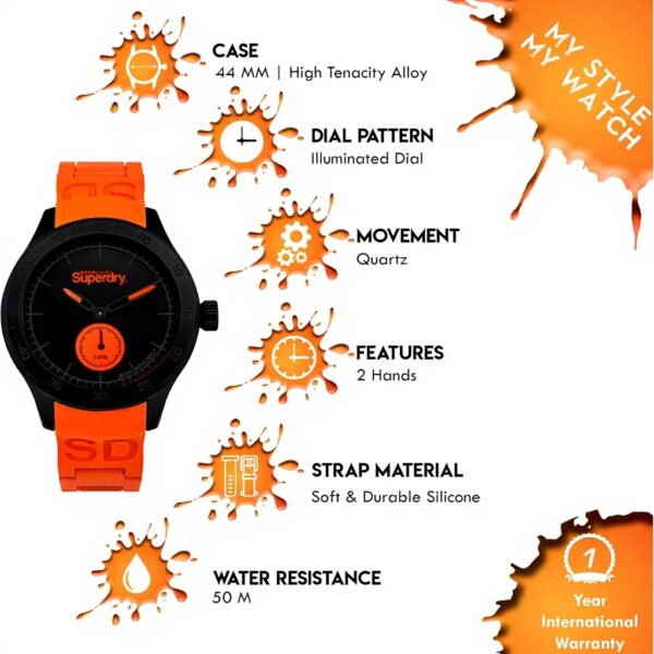 Orologio Superdry Uomo SYG212OB Nero Arancione Impermeabile
