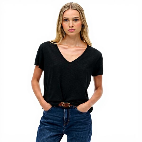 T-shirt Donna Superdry Studios Slub EMB Vee Tee C4 Cotone