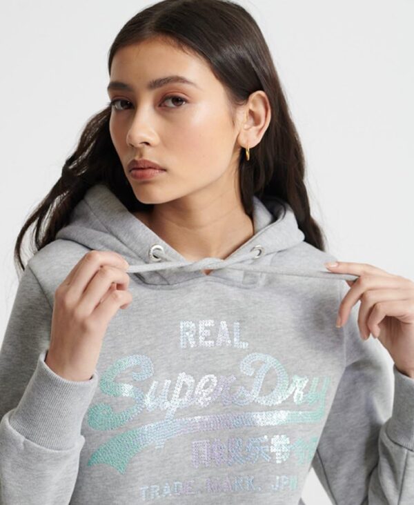 Felpa Donna Superdry VL Stitch Sequin Cappuccio Grigio-3
