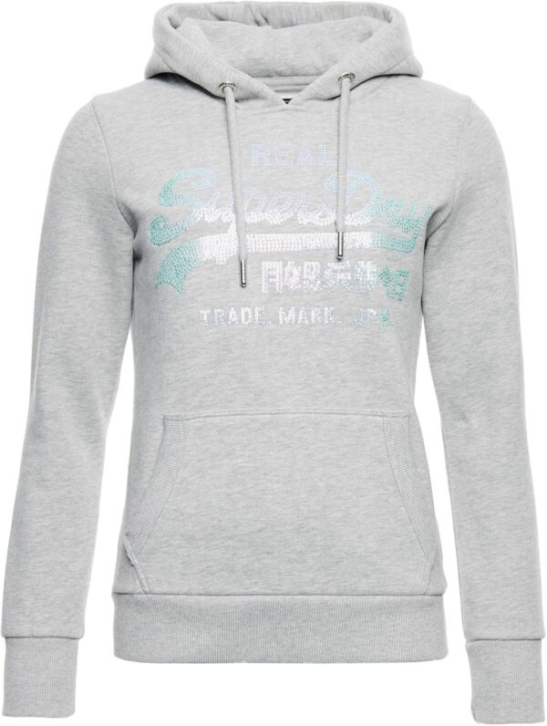 Felpa Donna Superdry VL Stitch Sequin Cappuccio Grigio-0