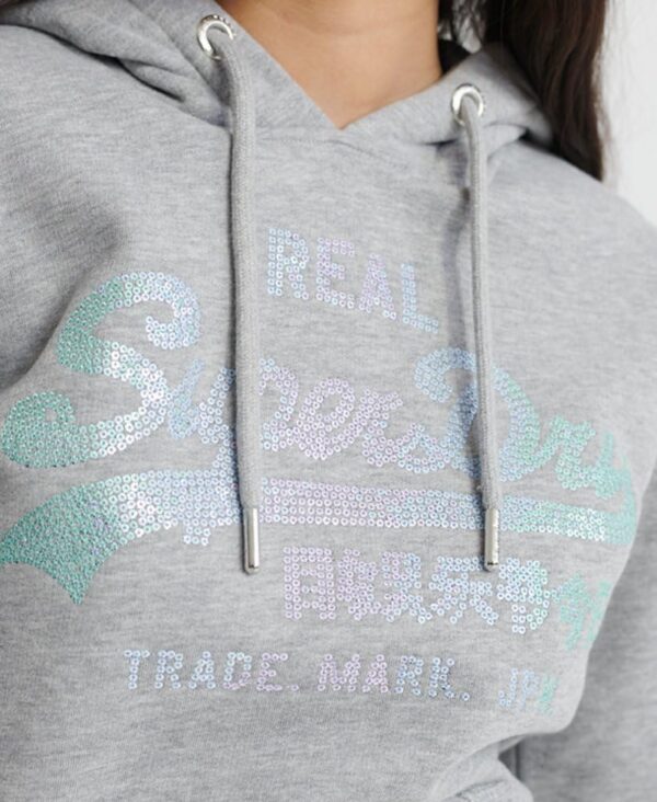 Felpa Donna Superdry VL Stitch Sequin Cappuccio Grigio-4